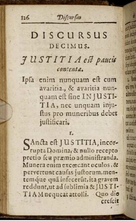 Discursus Decimus. Justitia est paucis contenta.