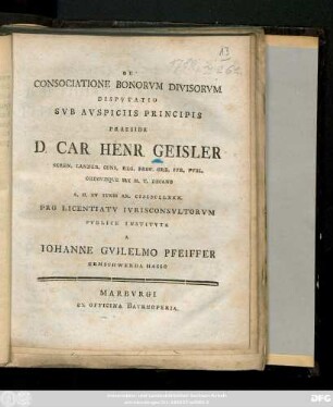 De Consociatione Bonorum Divisorvm Dispvtatio