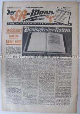 Wochenzeitung "Der SA-Mann" u.a. zum "Dankopfer der Nation" zu Hitlers Geburtstag