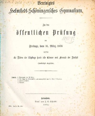 Zu der ... öffentlichen Prüfung der Schüler des Herzoglichen Gymnasiums ladet ergebenst ein. 1878/79