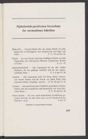 Alphabetisch geordnetes Verzeichnis der verwendeten Schriften
