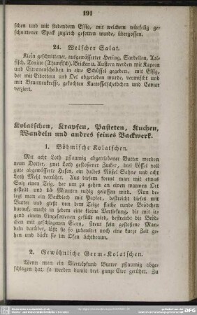 Kolatschen, Krapfen, Pasteten, Kuchen, Wandeln und andres feines Backwerk