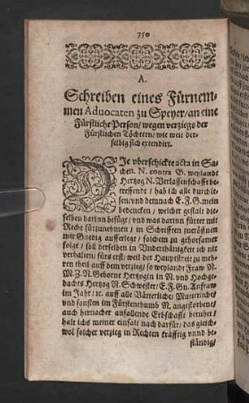 A. Schreiben eines fürnemmen Aduocaten zu Speyer