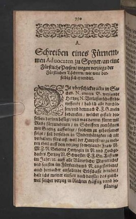 A. Schreiben eines fürnemmen Aduocaten zu Speyer