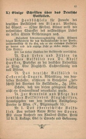 K. Einige Schriften über das Deutsche Volkslied