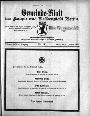 1916,9: Nr. 9, 27. Februar 1916