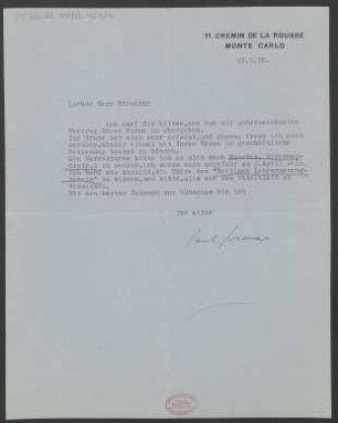 Brief an Willy Strecker an B. Schott's Söhne : 23.03.1930
