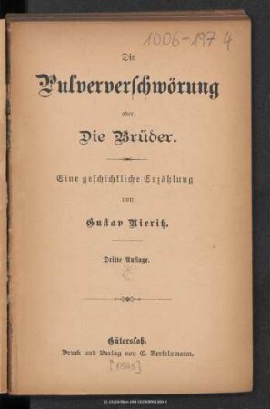 Die Pulververschwörung oder Die Brüder : eine geschichtliche Erzählung