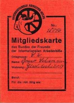 Mitgliedsausweis des Bundes der Freunde der Internationalen Arbeiterhilfe