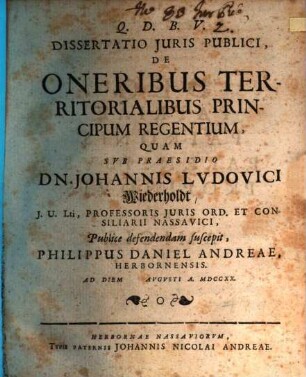 Dissertatio Juris Publici, De Oneribus Territorialibus Principum Regentium