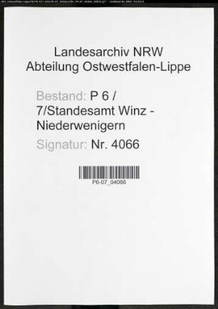Sterberegister Standesamt Winz - Niederwengern