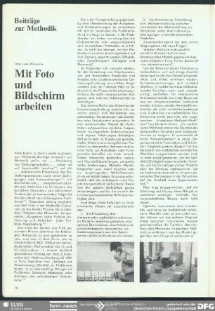 Mit Foto und Bildschirm arbeiten : Beiträge zur Methodik