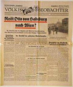 Titelblatt der Tageszeitung "Völkischer Beobachter" zum Besuch des polnischen Außenministers Beck