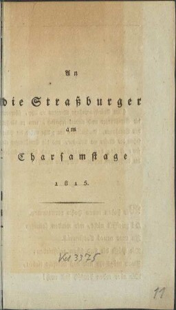 An die Straßburger am Charsamstage 1815