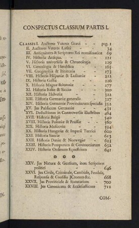 XI, Conspectus Classium Partis I.