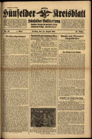 Erste Ausgabe vom Freitag, den 15. August 1941.