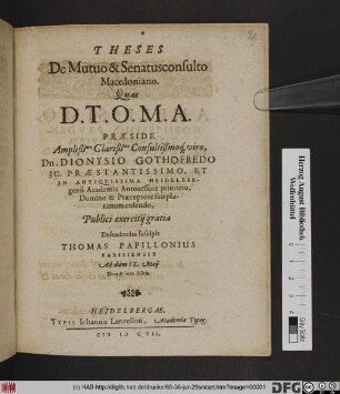 Theses De Mutuo & Senatusconsulto Macedoniano