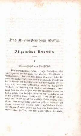 Das Kurfürstenthum Hessen. Allgemeiner Ueberblick.