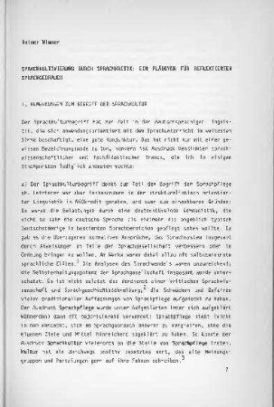 Sprachkultivierung durch Sprachkritik : Ein Plädoyer für reflektierten Sprachgebrauch