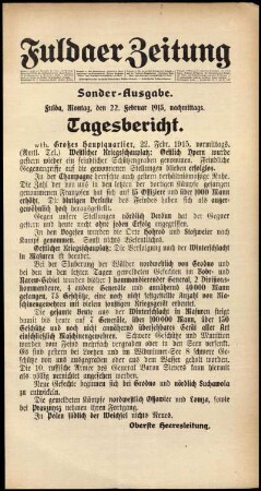 Erste Ausgabe vom Montag, den 22. Februar 1915.