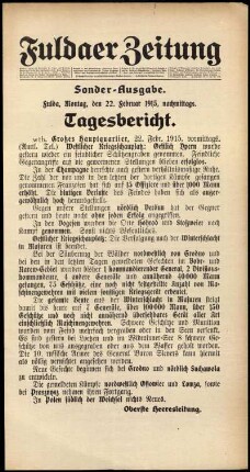 Erste Ausgabe vom Montag, den 22. Februar 1915.