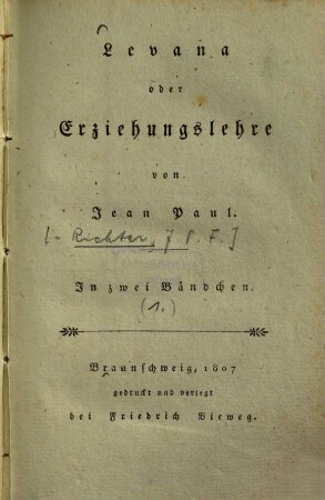 Levana oder Erziehungslehre : in zwei Bändchen, [1]