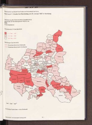Veränderung der Stimmenanteile (Zweitstimmen) gegenüber der Bundestagswahl 1983 für die SPD in den Stadtteilen