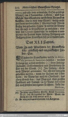 Das XLI. Capitel. Vom Zu- und Abnehmen der Kranckheiten, glücklich-und unglücklicher Fieber-Cur