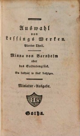 Lessing's Minna von Barnhelm, oder das Soldatenglück, 1