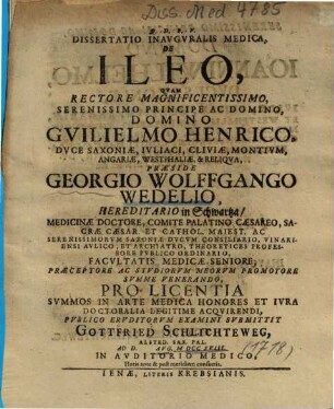 Dissertatio Inavgvralis Medica, De Ileo