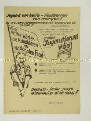 Hektografiertes Propagandaflugblatt der FDJ zur Jugendkommunique und Jugendgesetz