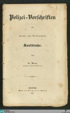 Polizei-Vorschriften der Haupt- und Residenzstadt Karlsruhe