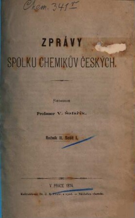 Zprávy spolku chemikův českých. 2. 1874, Sesit 1 - 2