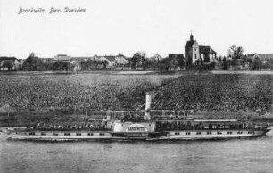 Brockwitz. Blick auf Brockwitz - Elbe mit Dampfer Loschwitz