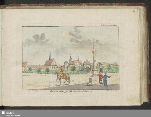 I. Suite von Leipzig. XI. Vor dem Grimmischen Thore / ed. Geisler jun. Weise sculp.