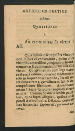 Articulus Tertius Sistens Quaestiones.