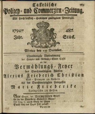 48tes Stueck, Montag den 1ten December 1794
