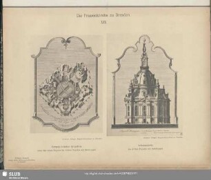 Perspektivischer Grundriss unter der ersten Empore des dritten Projekts mit Steinkuppel; Seitenansicht des dritten Projekts mit Steinkuppel