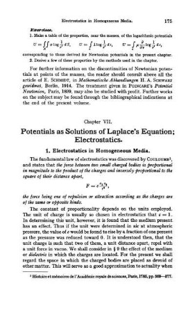 Chapter VII. Potentials as Solutions of Laplace's Equation; Electrostatics.