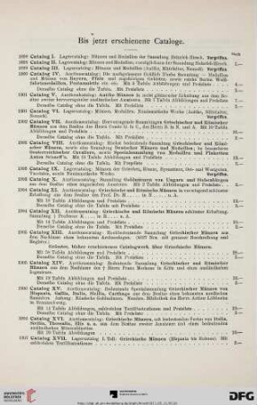 Bis jetzt erschienene Cataloge