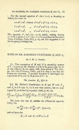 NOTE ON MR. KLEIBER'S FUNCTIONS ...