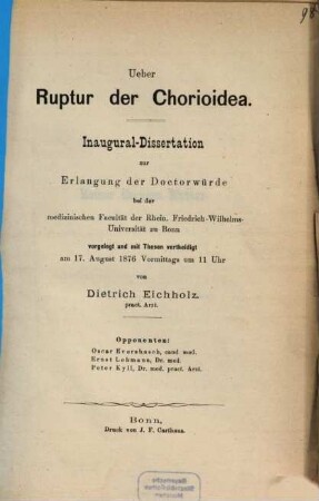 Ueber Ruptur der Chorioidea : Inaugural - Dissertation