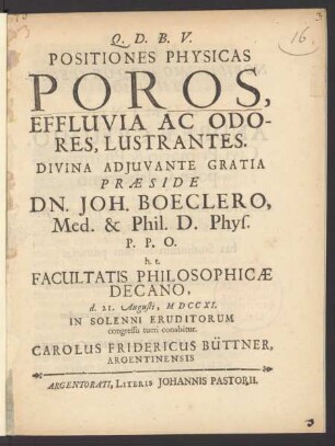 Positiones Physicas Poros, Effluvia Ac Odores, Lustrantes