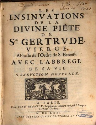 Les insinuations de la divine piété de S. Gertrude vierge