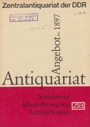 Nr. 1897: Sozialismus Arbeiterbewegung Antifaschismus
