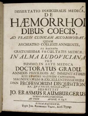 Dissertatio Inaugualis Medica, De Haemorrhoidibus Coecis : Ad Praxin Clinicam Accommodata