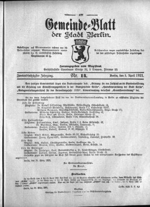 1921,14: Nr. 14, 3. April 1921