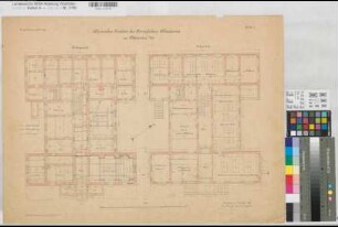 Münster (Münster) Chemisches Institut der Akademie Inventarienzeichnung Grundriß Keller und Erdgeschoß mit Leitungsanlage 1898 1 : 100 50 x 68 Lithographie: Bogdan Gisevius, Berlin KSM Nr. 1453,1
