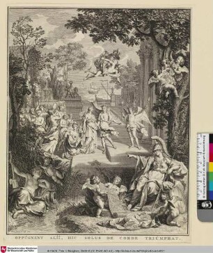 [Allegorische Darstellung mit mythologischen Figuren am Hafen]