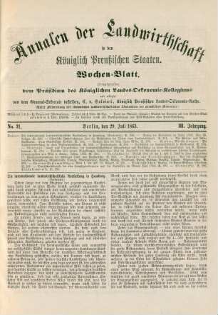 No. 31. Berlin, den 29. Juli 1863. III. Jahrgang.